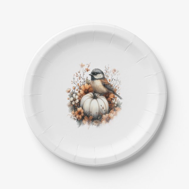 Chickadee Shirt Country Pumpkin Paper Plates (Front)