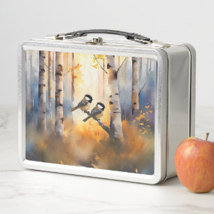 Chickadee Song Birds in an Autumn Forest Metal Lunch Box