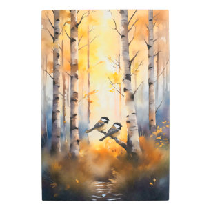 Chickadee Song Birds in an Autumn Forest Metal Print