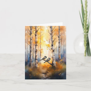Chickadee Song Birds in an Autumn Forest Note Card