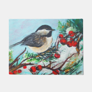 Chickadee-Sweet Winter Black-Capped Chickadee Bird Doormat