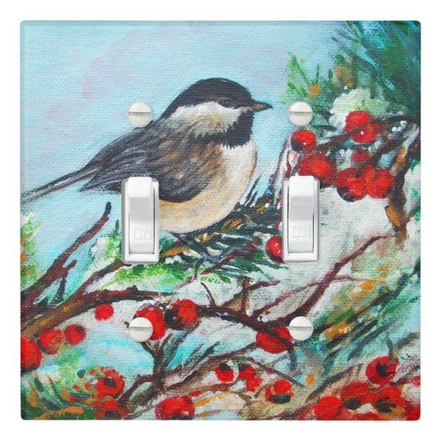 Chickadee-Sweet Winter Black-Capped Chickadee Bird Light Switch Cover (In Situ)