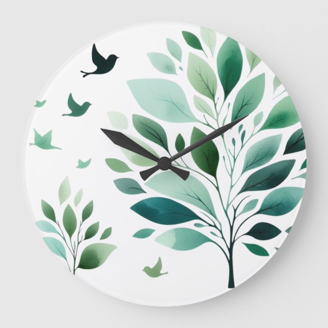 Chickadee Wall Clock, 10" Round Natural Wood Frame Large Clock (Front)
