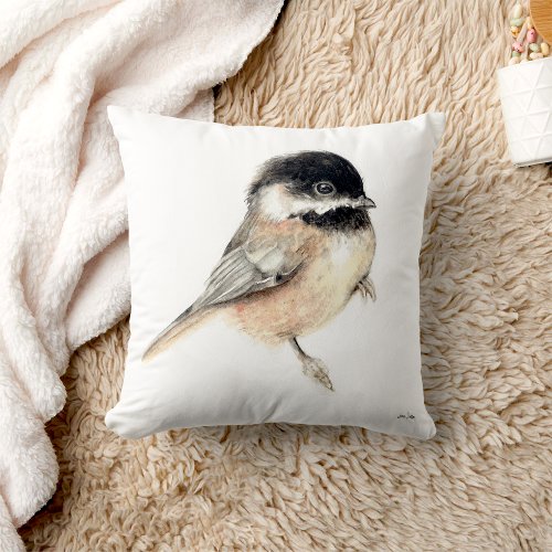 Chickadee Watercolor Art Throw Pillow