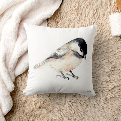 Chickadee Watercolor Throw Pillow