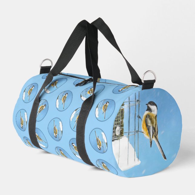 Chickadee Winter Feeder Painting Original Bird Art Duffle Bag (Left Corner)