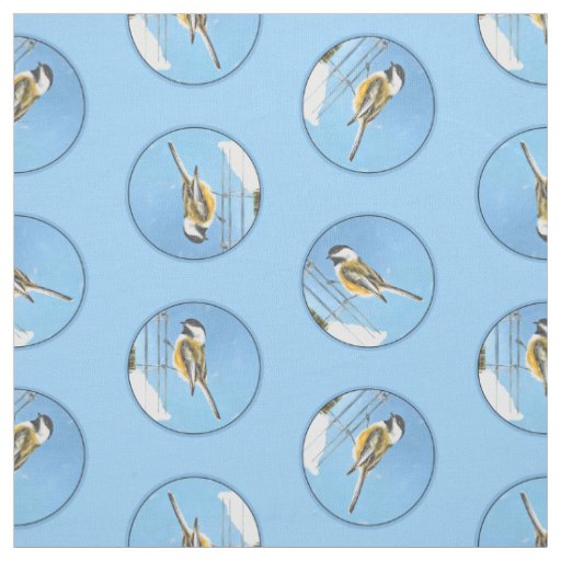 Chickadee Winter Feeder Painting Original Bird Art Fabric