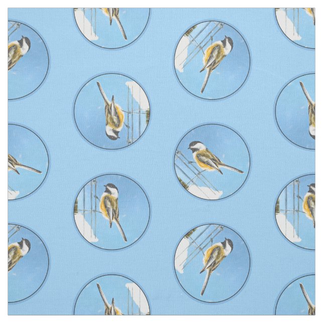 Chickadee Winter Feeder Painting Original Bird Art Fabric (Swatch)