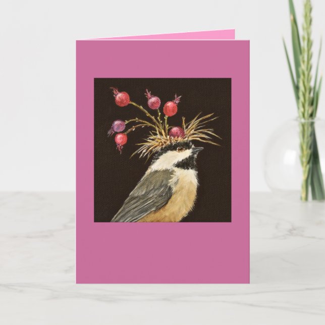 chickadee with serviceberries card (Front)
