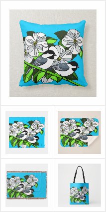 Chickadees Among Flowering Dogwood