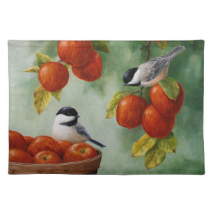 Chickadees and Apple Basket Cloth Placemat