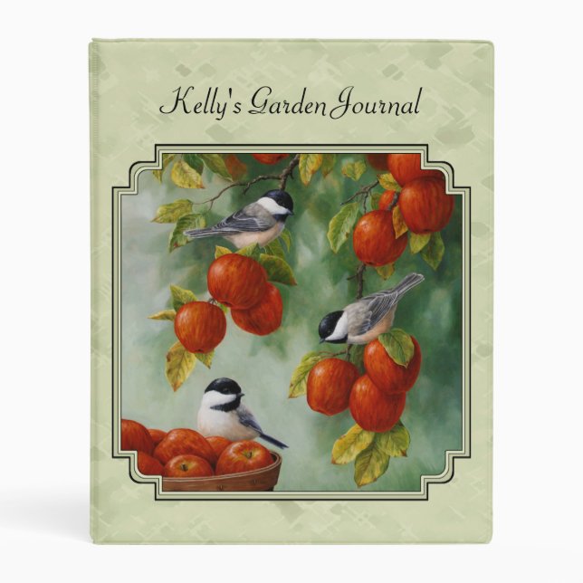 Chickadees and Apple Tree Green Mini Binder (Front)