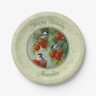 Chickadees and Apple Tree Green Paper Plates