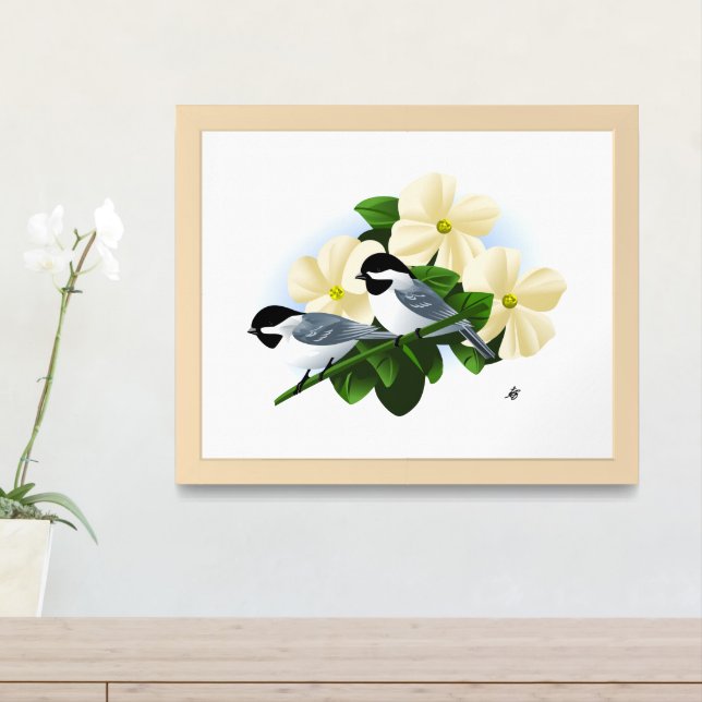 Chickadees and Dogwood Flower Framed Art (Entryway)