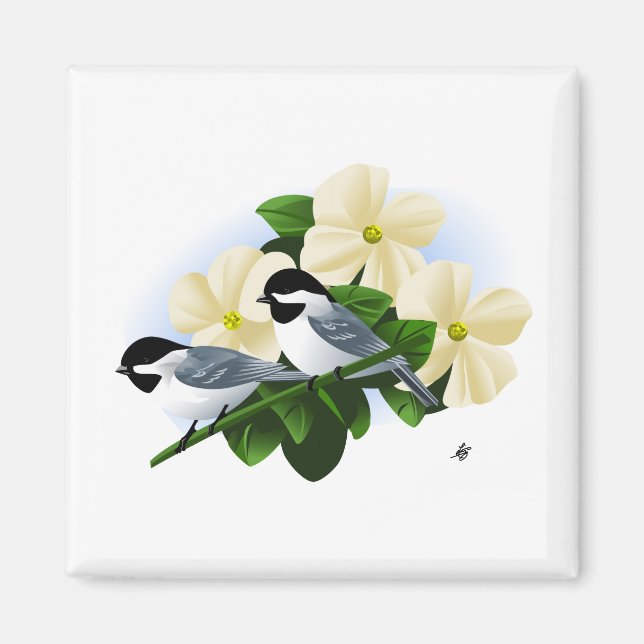 Chickadees and Dogwood Flower Magnet (Front)