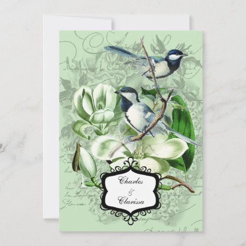 Chickadees and  Magnolias 5x7 Wedding Invitation