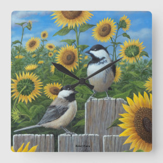 Chickadees and Sunflowers Wall Clock