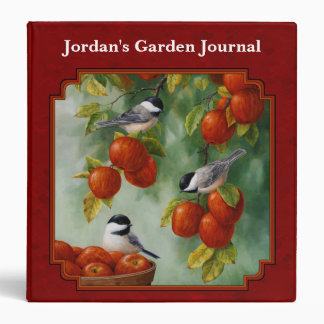 Chickadees Apple Harvest Red 3 Ring Binder