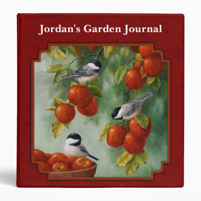 Chickadees Apple Harvest Red 3 Ring Binder (Front)