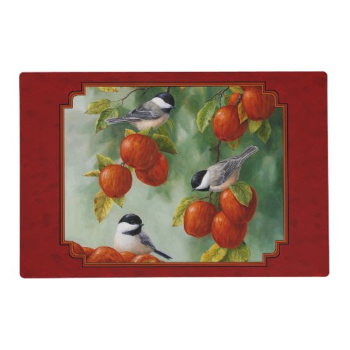 Chickadees Apple Harvest Red Placemat