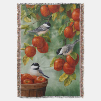 Chickadees Apple Harvest Throw Blanket