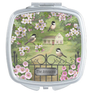 Chickadees Flowers Victorian Farmhouse Compact Mirror