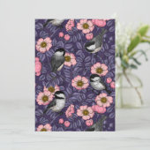 Chickadees in the wild rose in pink and violet (Standing Front)