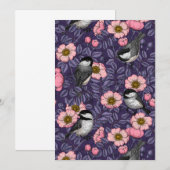 Chickadees in the wild rose in pink and violet (Front/Back)