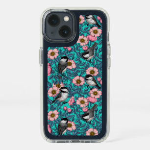 Chickadees in the wild rose, pink and blue speck iPhone 13 case
