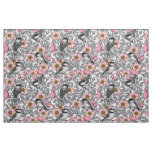 Chickadees in the wild rose, pink and gray fabric