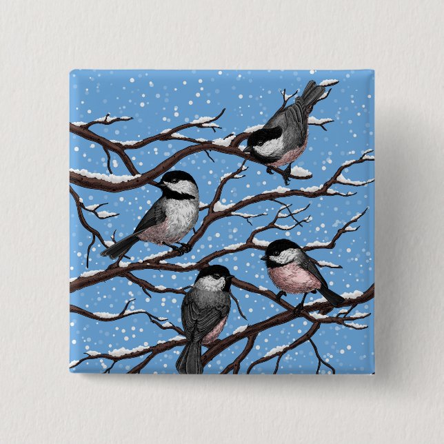 Chickadees in winter button (Front)