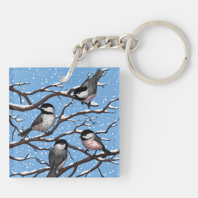 Chickadees in winter keychain (Back)