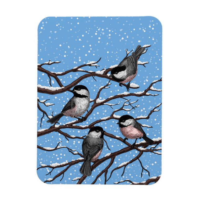 Chickadees in winter magnet (Vertical)