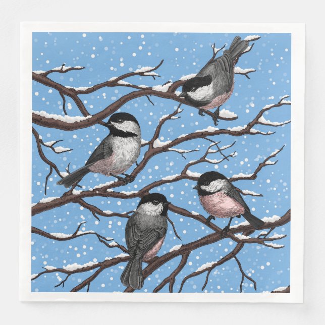 Chickadees in winter paper dinner napkins (Front)
