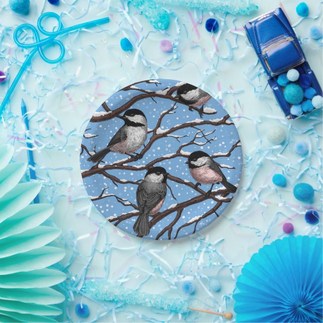 Chickadees in winter paper plates (Party)