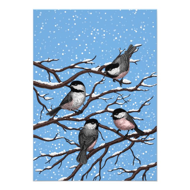 Chickadees in winter photo print (Front)
