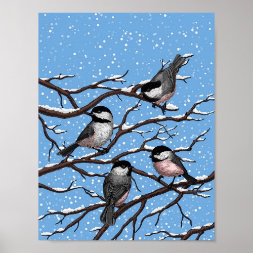 Chickadees in winter poster