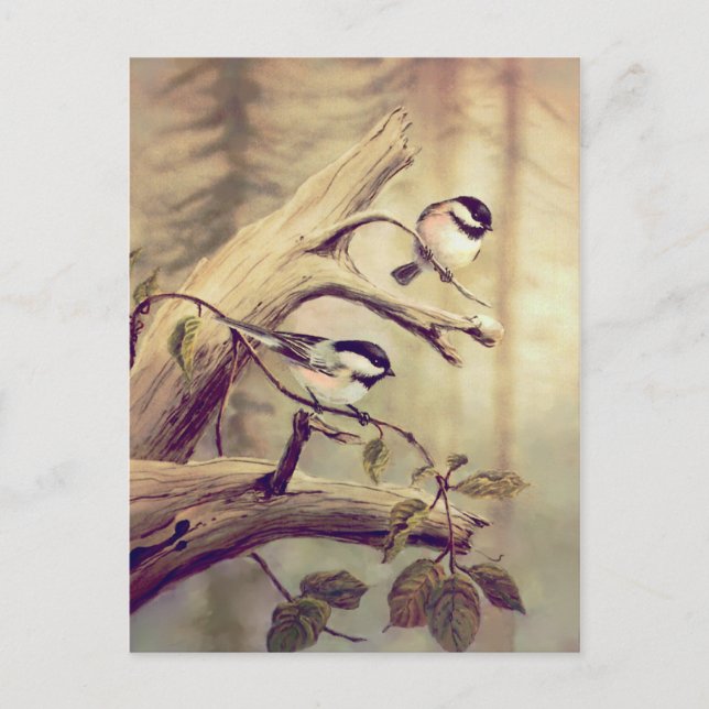 CHICKADEES on a BRANCH by SHARON SHARPE Postcard (Front)