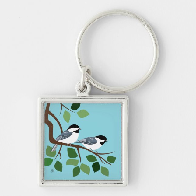 Chickadees on Tree Branch Keychain (Front)