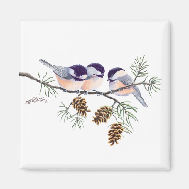 CHICKADEES & PINECONES by SHARON SHARPE Magnet (Front)