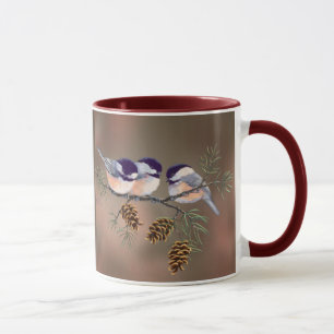 CHICKADEES & PINECONES by SHARON SHARPE Mug