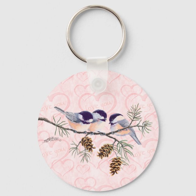 CHICKADEES & PINECONESby SHARON SHARPE Keychain (Front)