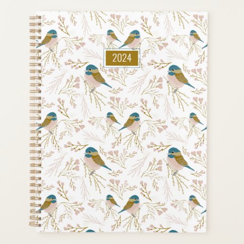 Chickadees Pink Gold Hearts 2024 Planner
