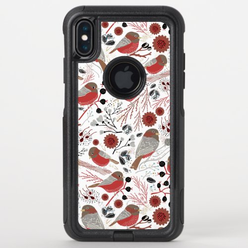 Chickadees Red Gray Pattern With Floral OtterBox Commuter iPhone XS Max Case