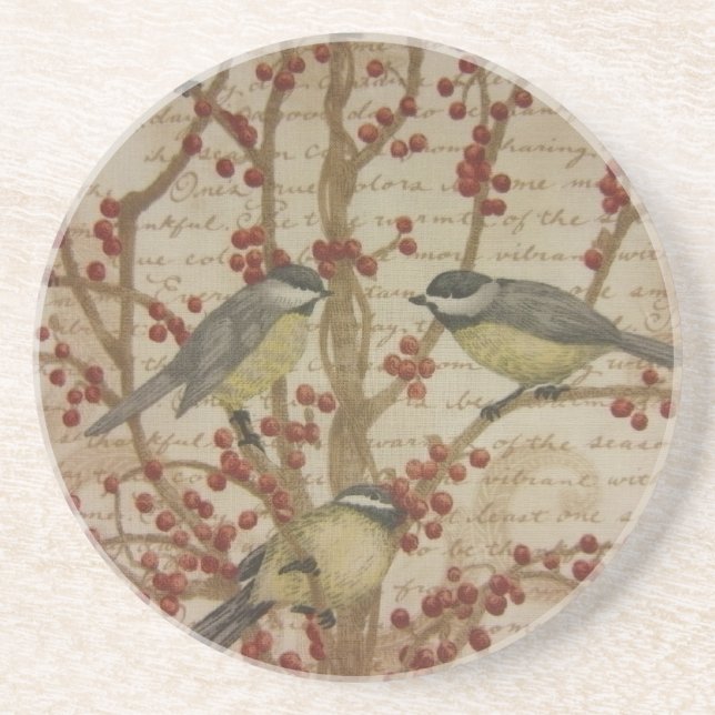 Chickadees Sandstone Coaster (Front)