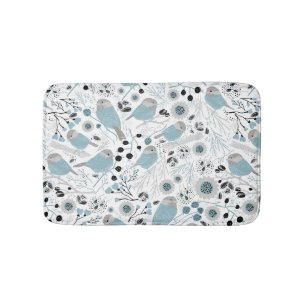 Chickadees Sweet And Cute Blue, Black, And Gray Bath Mat