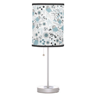 Chickadees Sweet And Cute Blue, Black, And Gray Table Lamp