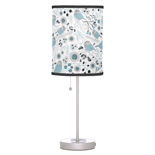 Chickadees Sweet And Cute Blue Black And Gray Table Lamp