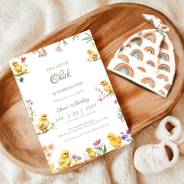 Chicken 1st birthday This Chick is one Birthday  Invitation (Creator Uploaded)