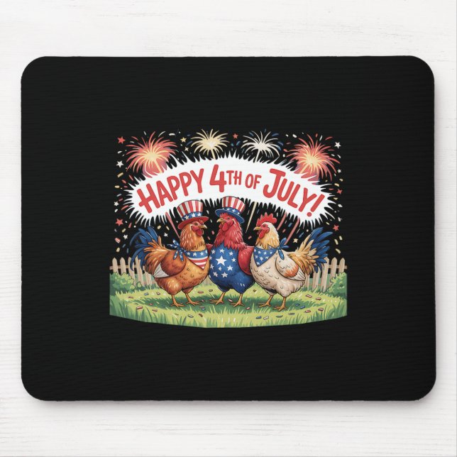 Chicken 4th Of July Farm Independence Day Usa Fire Mouse Pad (Front)
